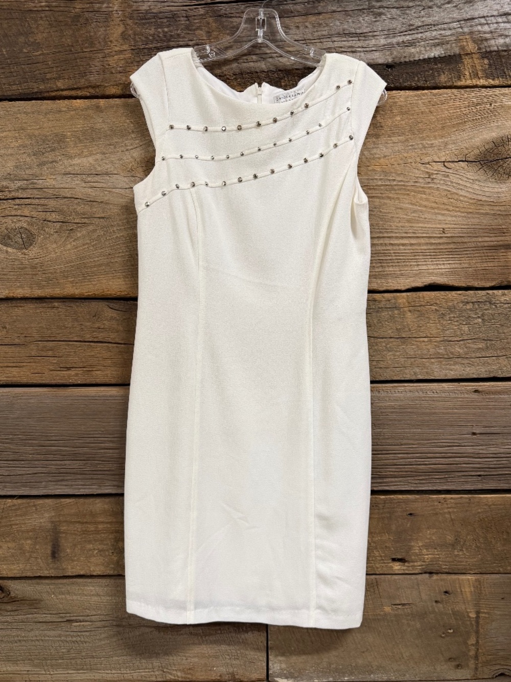 Sandra Darren White Dress with silver embellishments, Size 8